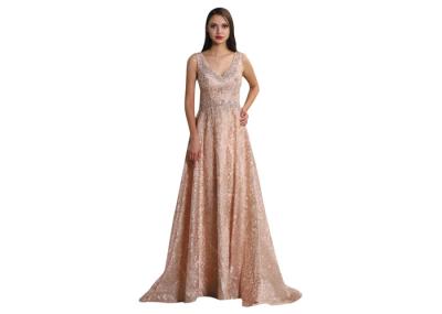 Sequined Ball Gown Ladies Sleeveless Evening Dress Backless V Neck Design