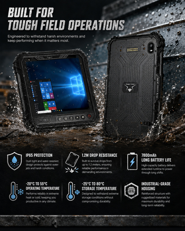 Rugged Win Tablet PC 8 Inch Supports Onsite Equipment Checks and Operations Records