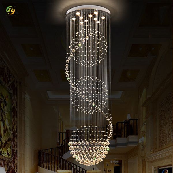 JYLIGHTING Simple Light Luxury Crystal Duplex Staircase Chandelier Living Room Villa Split-level Long  Crystal Pendant Light