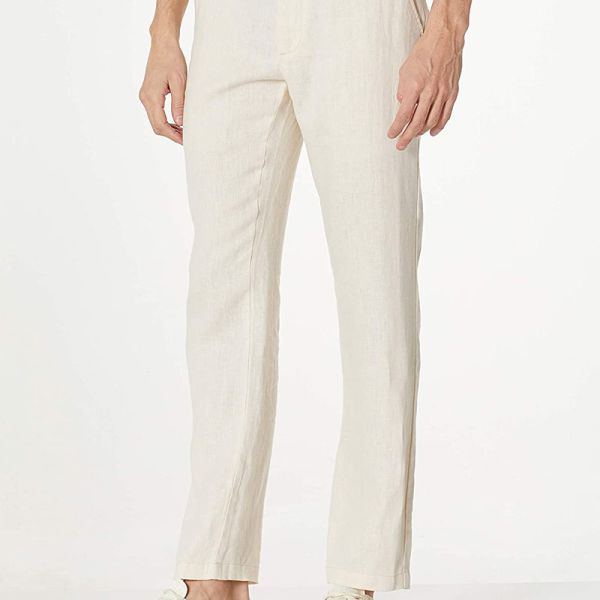 Multicolor Mens Lightweight Summer Linen Trousers Breathable Straight Leg Dress Pants