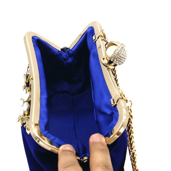 Blue Suede Evening Clutch Handbag Inlaid Crystal Diamond 23cm×12cm×10cm