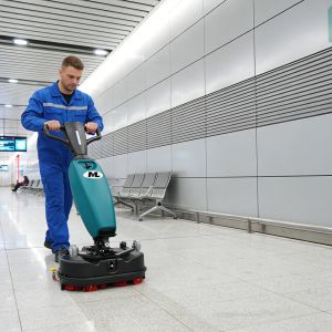 Compact Mini Floor Scrubber Machine with 5.1L Solution Tank & 6L Recovery Tank for Retail and Office Spaces