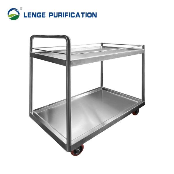 Double Two Layer Tier Adjustable Trolley Stainless Steel Furnished Clean Room Serving 300 kg Load
