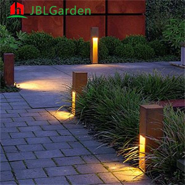 Casa Decoração Iluminação de jardim Caixa de luz de aço corten 200cm de comprimento com energia solar