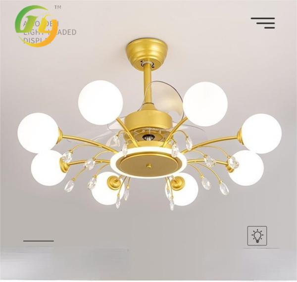 Luz de ventilador invisível luxo teto de cristal luz de ventilador casa um moderno simples sala de estar sala de jantar
