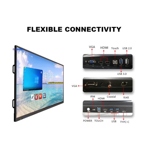 65 75 86 Inch 4K Interactive Smart Board with Android 14 and 40-50 Touch Points Electronic Whiteboard