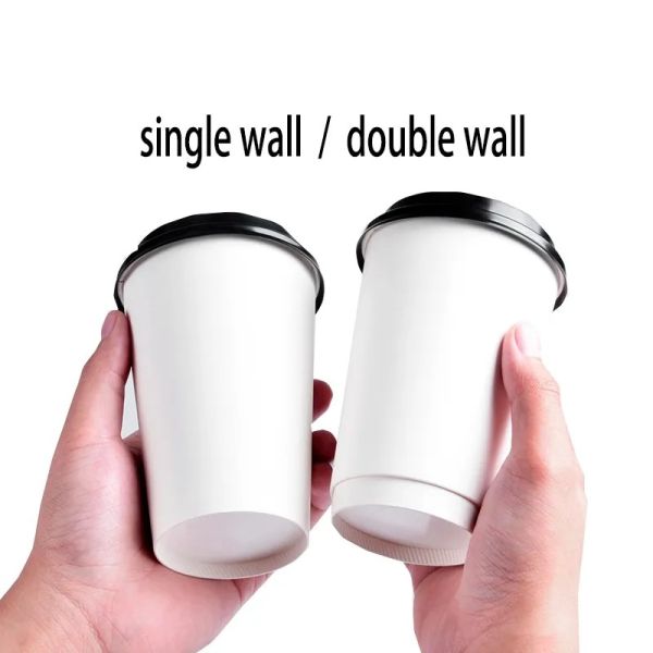 16oz 500cc Disposable Single Use White Paper Coffee Cup Double Layer Paper Cup