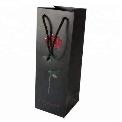Custom Kraft Handle Bag Packaging Black Wine Bottle Paper Gift Bags With Rope Handle