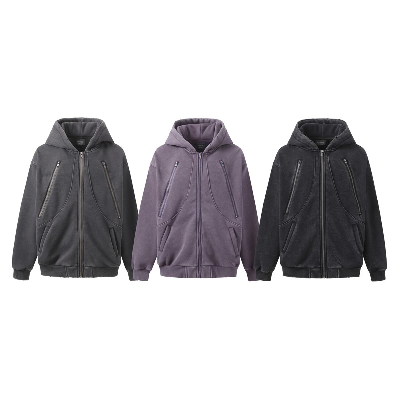 Unisex Zip Hoodie ODM for Vintage Winter Oversized 3D Embroidered Letter Pattern Fleece Breathable Windproof
