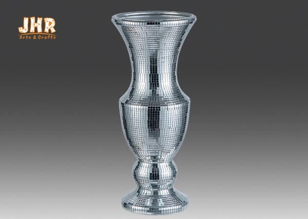Home Decor Trumpet Shaped Fiberglass Planters Table Vases Silver Mosaic Glass Finish