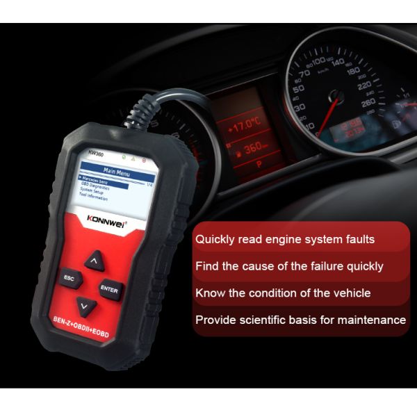 Full System ABS OBD2 Car Diagnostic Scanner Konnwei KW360 For Mercedes Benz
