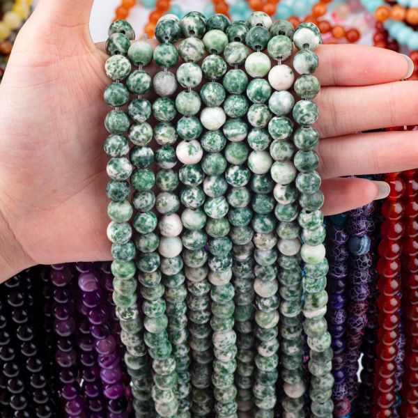 Blue Spotted Round Bead Natural Crystal Gemstone Loose Bead Strands for DIY Jewelry Making