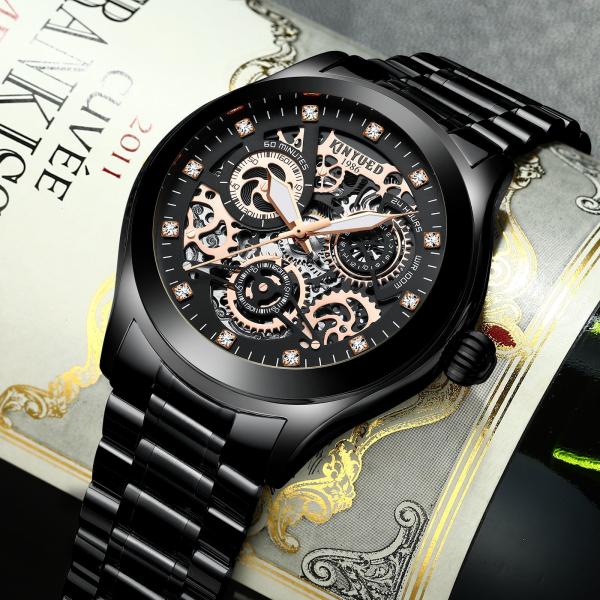 KINYUED J062 oem waterproof custom logo leather fashion tourbillon skeleton wrist watch luxury mechanical watch men wris