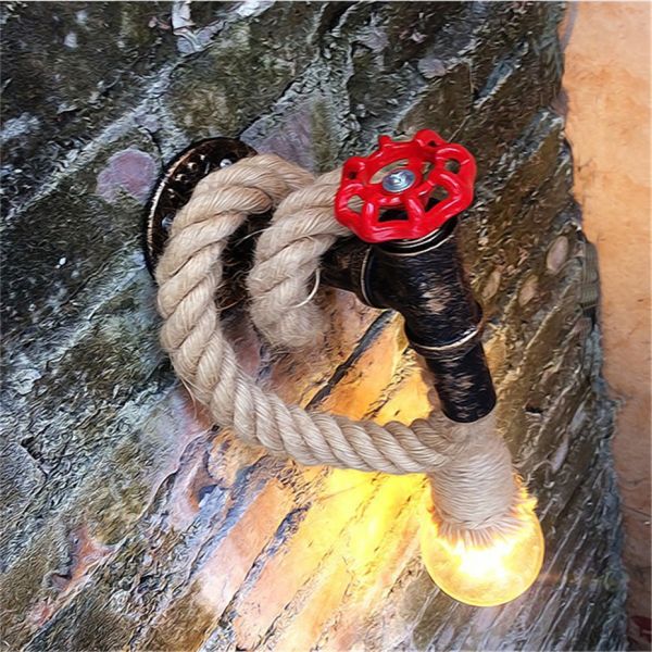 Retro Industrial Wind  Rope Wall Lamp Personality Iron Rust water pipe wall lamp (WH-VR-01）