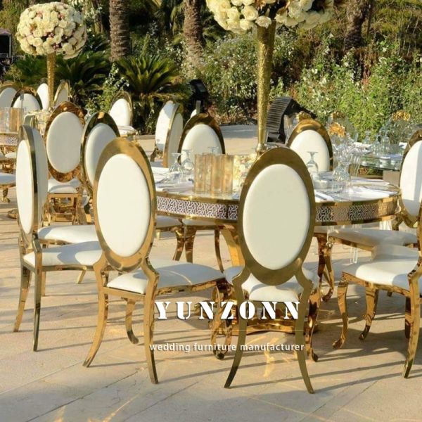 Luxury Royal and Modern Gold Hotel Chairs with Special Carved Pattern Stainless Steel Material for Wedding Dining Chair
