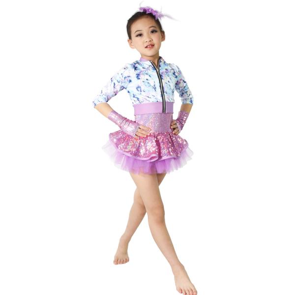 MiDee Tap Jazz Dance Costume Performance Outfits High Waist Jacket Dress for Girls