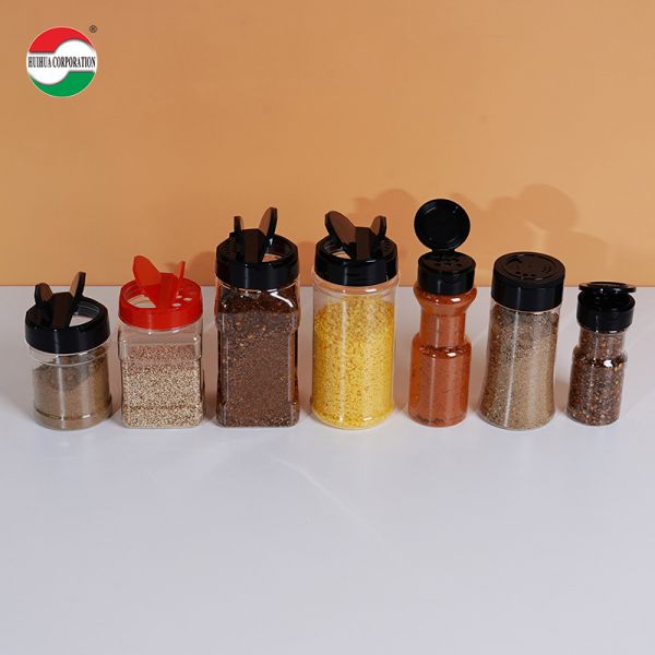 PET Plastic Spice Jar with PP Flip Lid Salt Pepper Seasoning Container for Kitchen Storage
