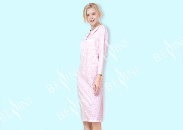 Doll Collar Style Ladies Night Dresses Sleepwear Pima Printed OEM / ODM Available