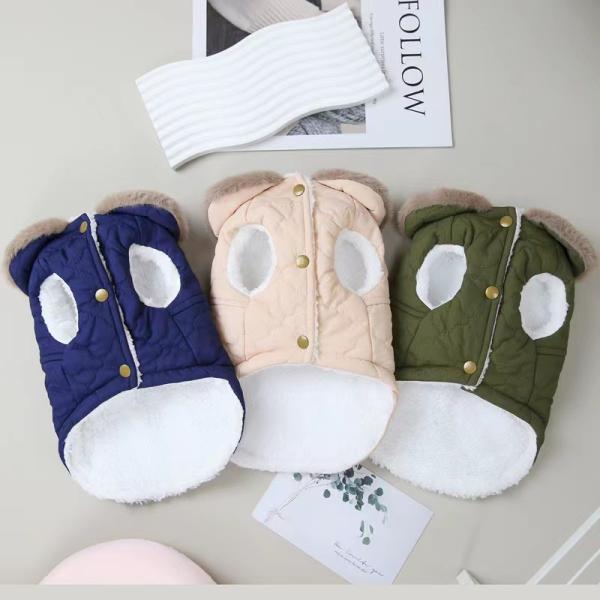 Fashionable Three Colors Pet Coat With Warm Fur Collar Dog Winter Clothes Windproof Vest For Pet Dog Cat