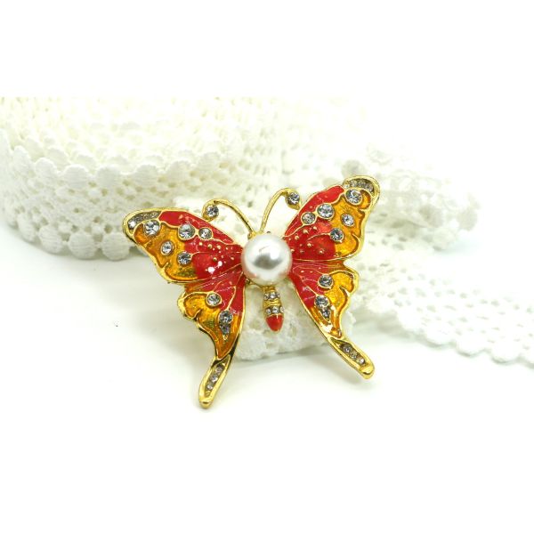 Red Butterfly Fashion Brooch Pin Inlaid Diamond For Clothing ODM
