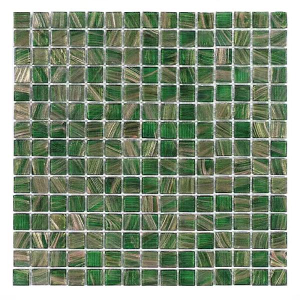 Telhas de mosaico de vidro verdes do estilo retro clássico com linha telhas do ouro da parede do fundo do toalete do banheiro