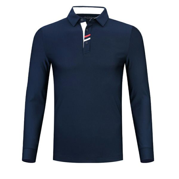 Custom Logo Men Regular Fit Long Sleeve Golf Polo Shirt, 92%/90% Polyester 8%/10% Spandex Medium Stretch Quick Dry Athletic Golf Training Top Custom Color