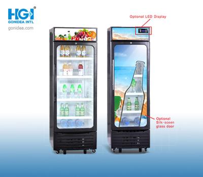 Fã que refrigera a mostra comercial ereta do refrigerador da única porta com caixa leve