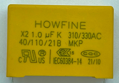 Heatproof Pitch 22.5mm X2 Safety Capacitor Fire Retardant Yellow Color