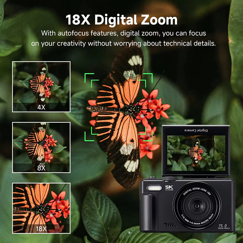 5K HD Travel Vlogging Digital Camera WiFi Flash 180° Rotating Selfie Time Lapse Slow Motion Burst Mode