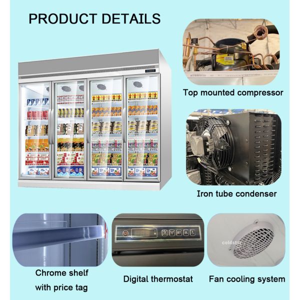 Supermarket Commercial Upright Display Ice Cream Cooler Vertical Freezer
