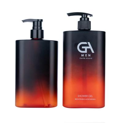 350/400ml Black Red Gradient smooth Rectangle with black pump for Shampoo Lotion Bottle