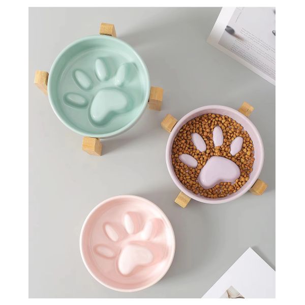 Ceramic Pet Bowl Dog Slow Feeder with Wooden Frame Applicable Pet Dogs Customize logo Color Packaging LCD Display NO