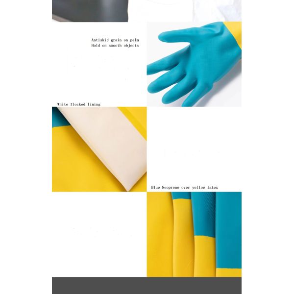 Kitchen Cleaning Neoprene Bicolor Industrial Glove 33Cm Length Chemical Resistant