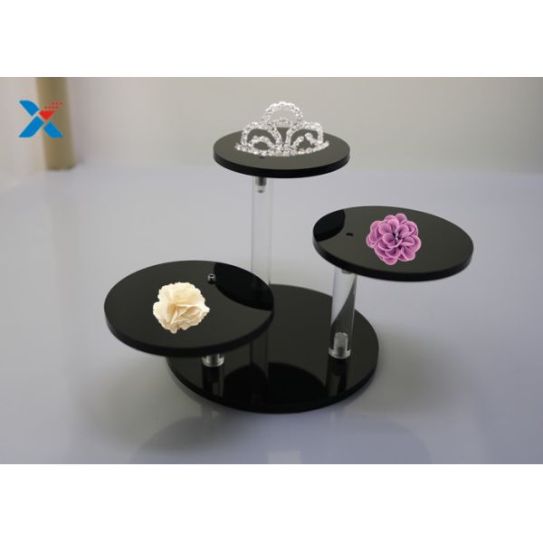 Black Acrylic Jewelry Organizer Necklace Bracelet Earring Display With Round Tray