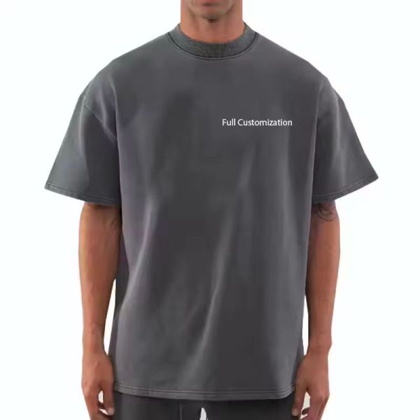 Heavyweight Vintage Drop Shoulder Oversized Plus Size Short Long 100% Cotton T-Shirts Men's Custom Logo Printed
