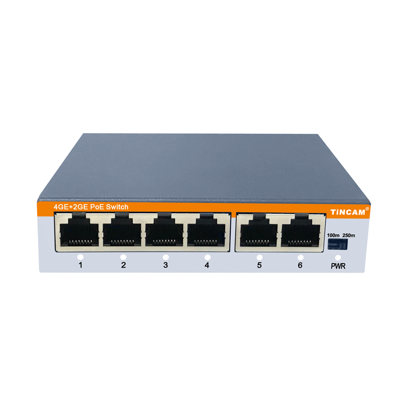 TiNCAM 4-Port Gigabit PoE Switch with 2 Gigabit Uplink Ports IEEE 802.3af/at 30W per Port VLAN 65W External Power Adapter TBC-PS5106E