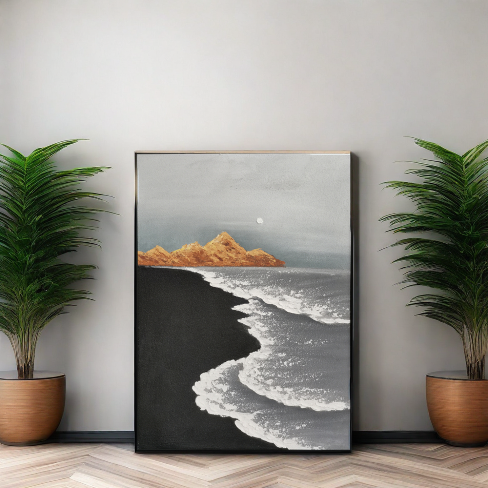 Arte mural moderno pintado a mano 3d Tectura de olas de mar Arena de playa Relieve abstracto Pintura de lienzos Materiales para la decoración del salón