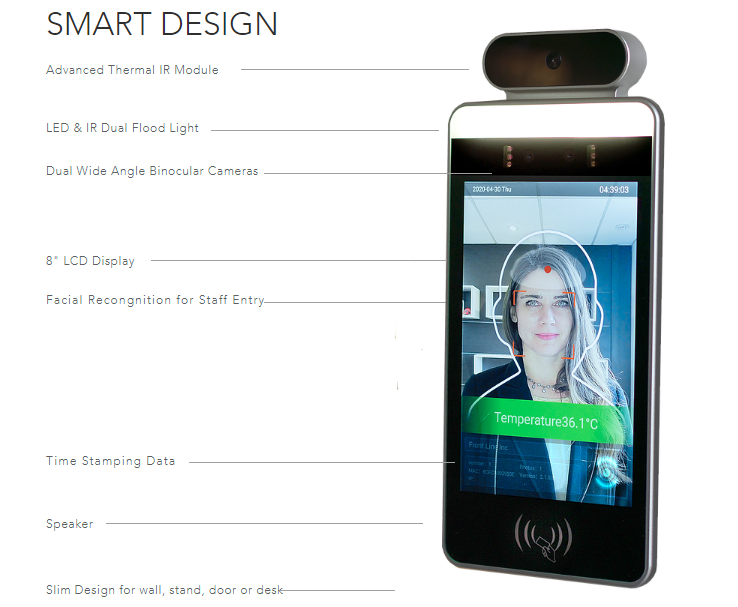 8 Inch Android POE Door Pass Mangement Device With Facial Recognition Body Temperature And NFC Card Reader
