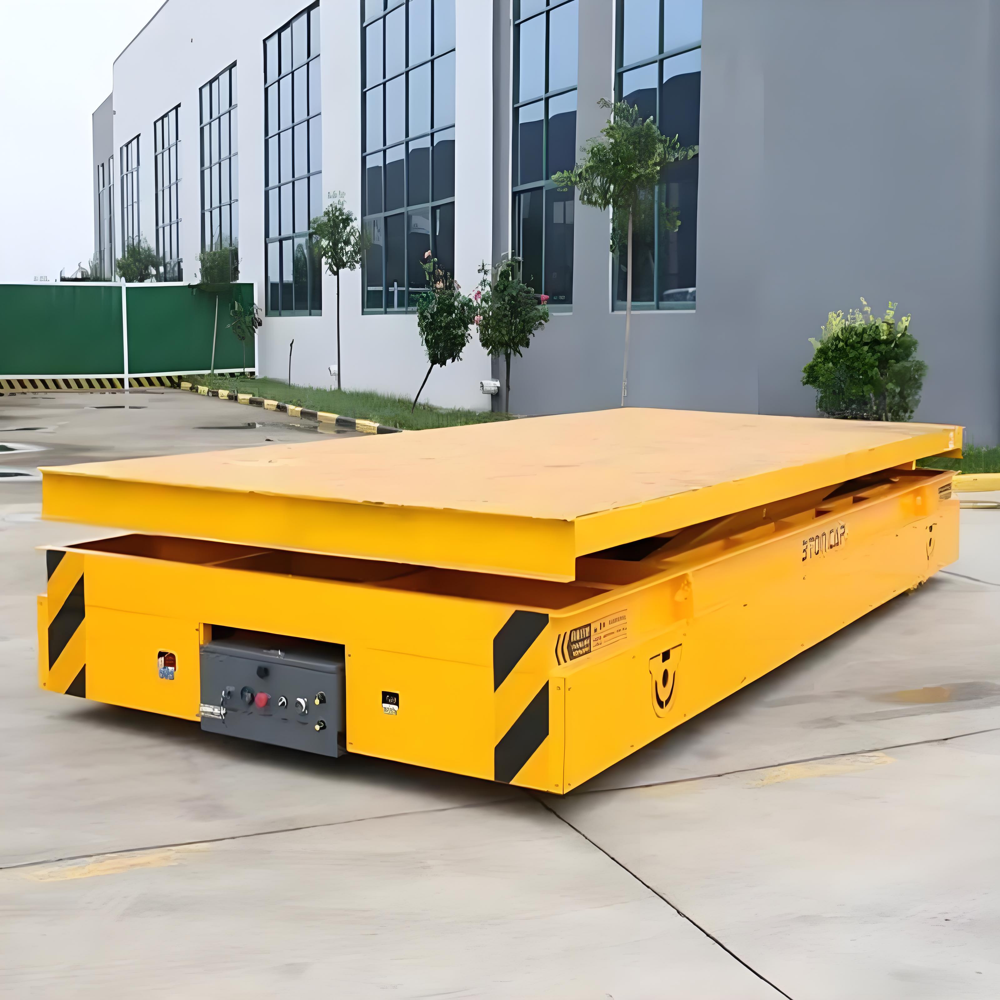 Heavy Duty Rubber Wheel Transfer Cart Battery Driven Trackless Transfer Cart For Plant Internal Material Conveying