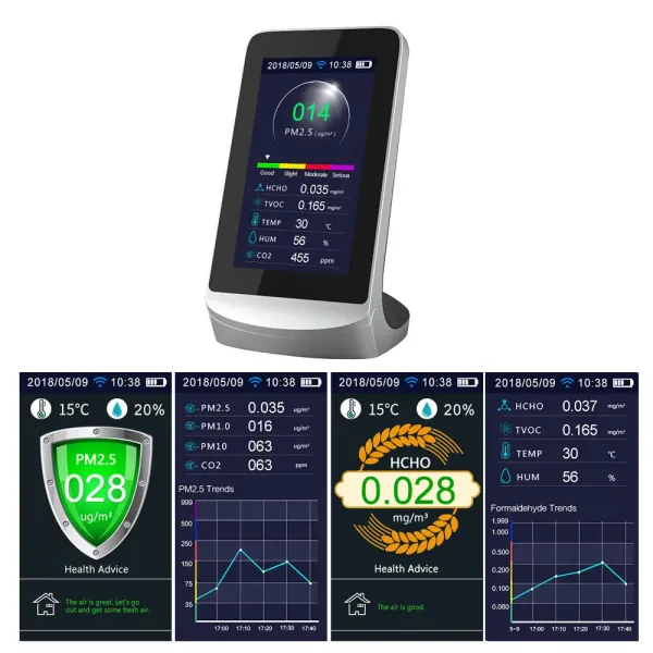 WiFi Connect Tuya APP Multi Function Air Quality Monitor for CO2 PM2.5 HCHO TVOC