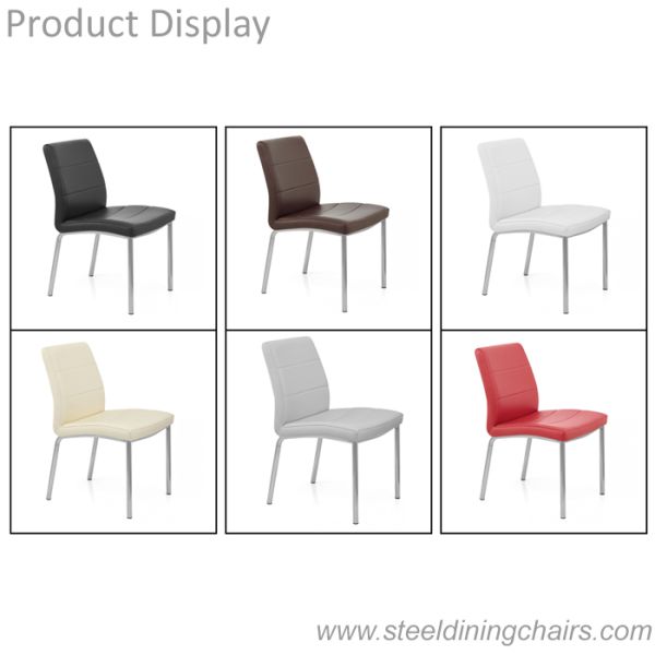 Faux Leather Upholstery 46cm 56cm 82cm Brushed Stainless Steel Dining Chairs