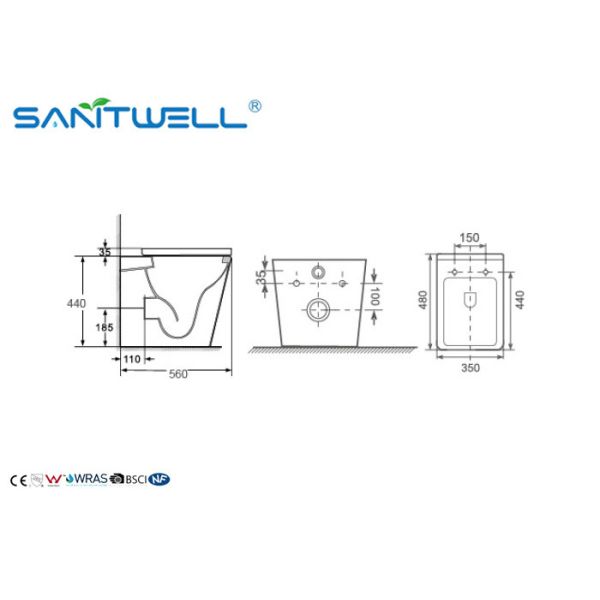 Стена ловушки p круга SWA1321F смотрела на туалета водяного знака WC Washdown туалета топить двухкусочного подходящего Rimless