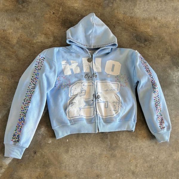 Custom Women Men Unisex 100% Cotton Heavyweight 500 Gsm Silk Screen Printing Oversize Boxy Zip up Rhinestone Hoodie