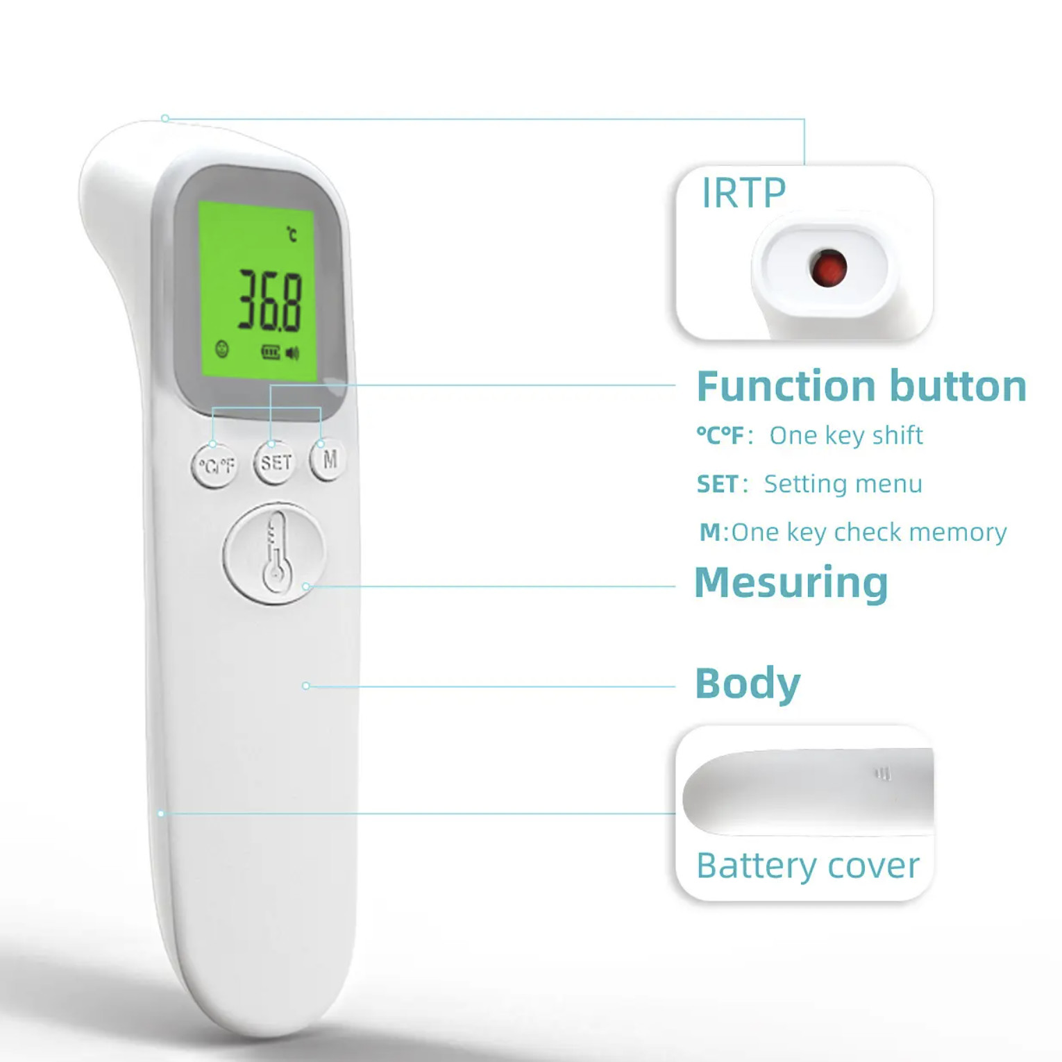 RoHS Certified Body Forehead Infrared Thermometer Non Contact OEM