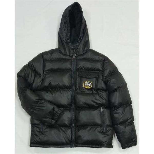Cotton Quilted Jacket Mens Padded Waterproof Jacket Black High Shine Puffer