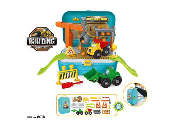 DIY Assembly Plastic Construction Trucks Kids Toy Vehicles Pretend Play In Backpack 54Pcs