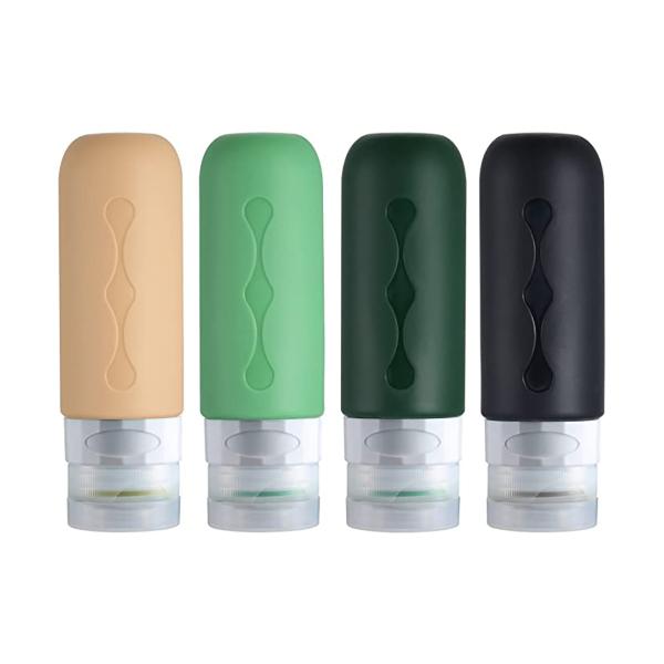 Ensemble de flacons de voyage en silicone vides pour articles de toilette, cylindriques, verts, rechargeables, 90 ml