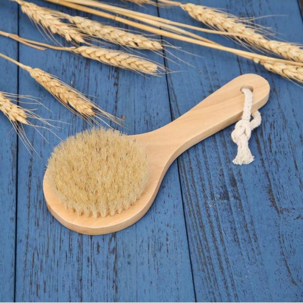 Soft Natural Bristle Bath Brush Exfoliating Wooden Body Massage Shower Brush