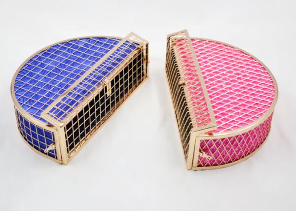 Steampunk Ladies Evening Clutch Bags Fan Shape Hollow Metal Clutch Bag