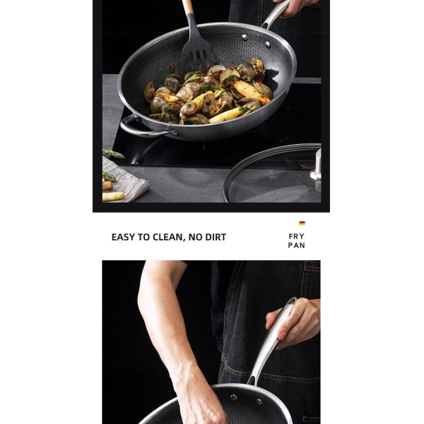 Direct Selling Kitchen 32cm 34cm Stainless Steel Honeycomb Fry Pan Non-stick Frying Pan